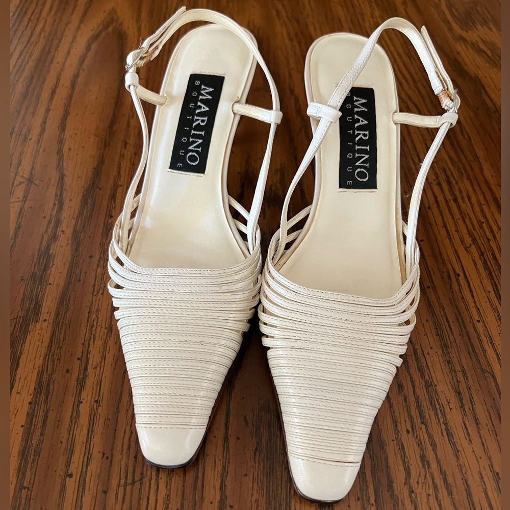 Marino Boutique Cream Leather Slingback Pumps Size 5 1/2M